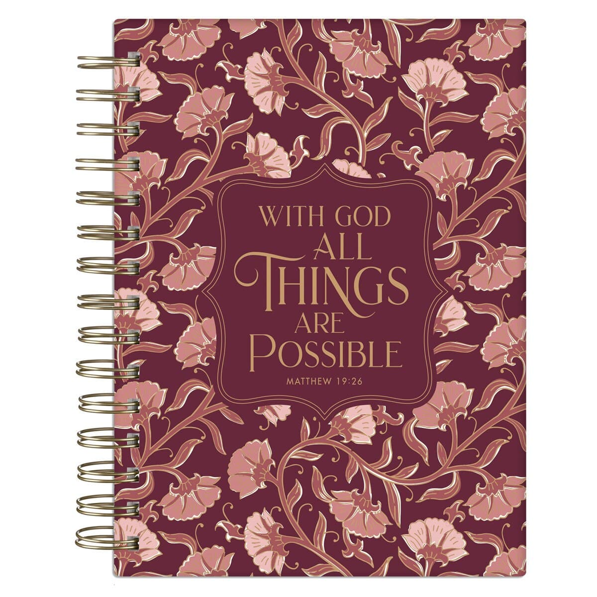 Things Are Possible - Matthew 19:26 Burgundy Blush Spiral Journal