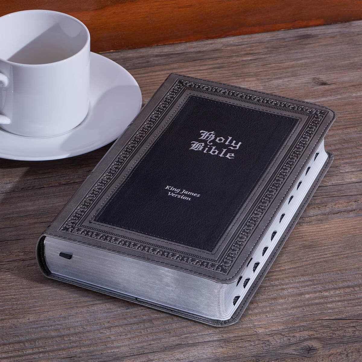 Gray and Black Faux Leather Giant Print Standard-size King James Version Bible with Thumb Index, picture 11