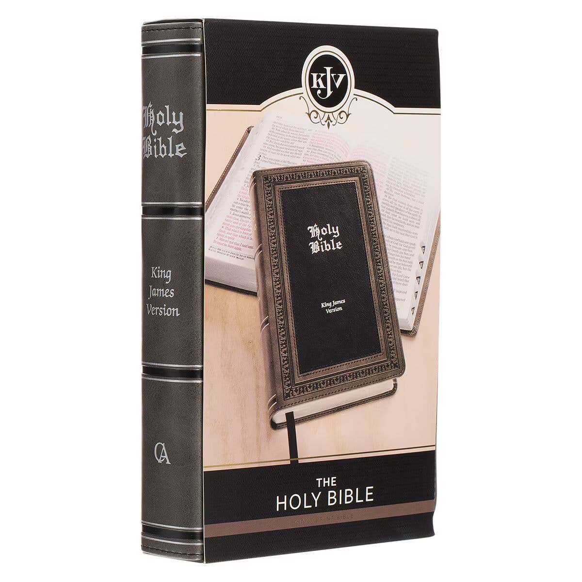 Gray and Black Faux Leather Giant Print Standard-size King James Version Bible with Thumb Index, picture 12
