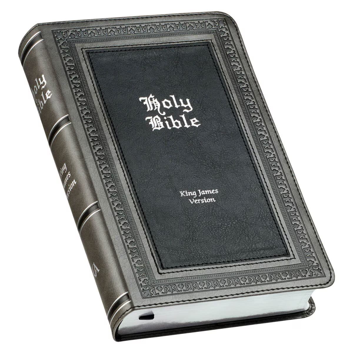 Gray and Black Faux Leather Giant Print Standard-size King James Version Bible with Thumb Index, picture 3