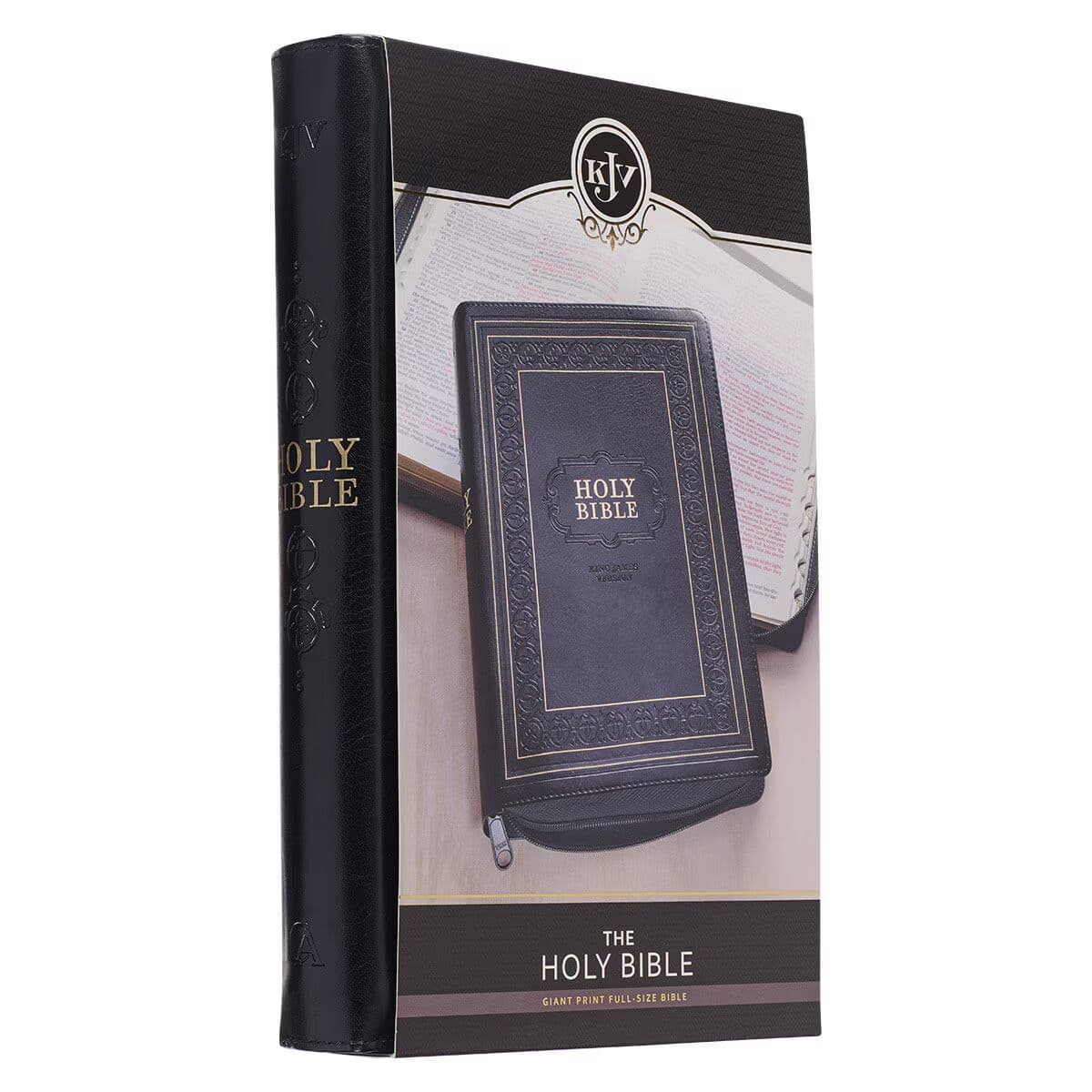 Black Framed Faux Leather Giant Print Full-size King James Version Bible with Thumb Index and Zippered Closure, picture 11