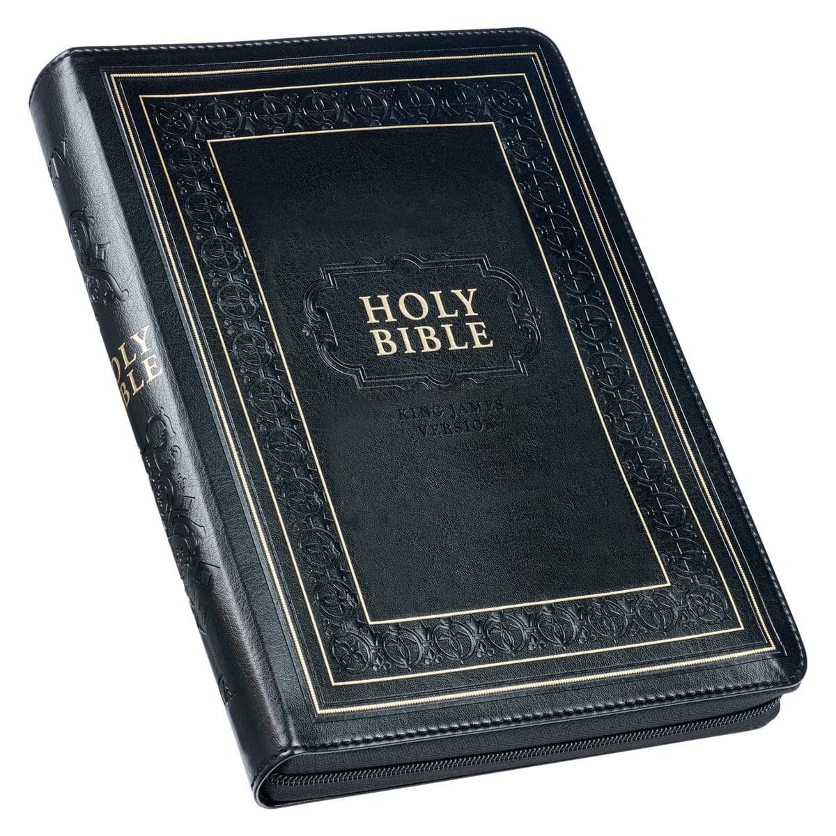 Black Framed Faux Leather Giant Print Full-size King James Version Bible with Thumb Index and Zippered Closure, picture 3
