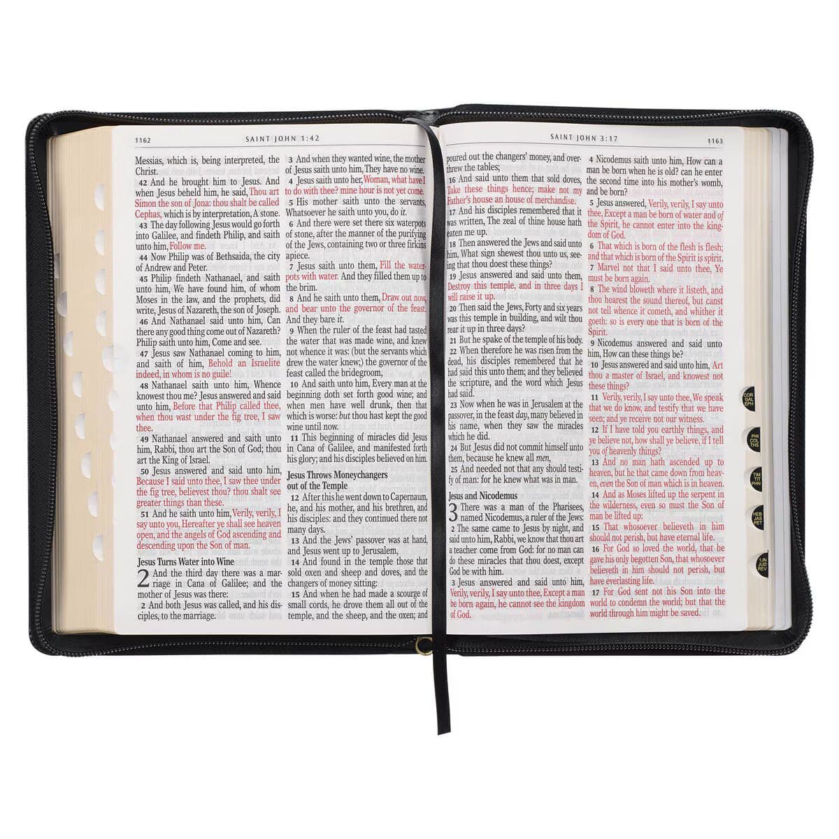 Black Framed Faux Leather Giant Print Full-size King James Version Bible with Thumb Index and Zippered Closure, picture 8