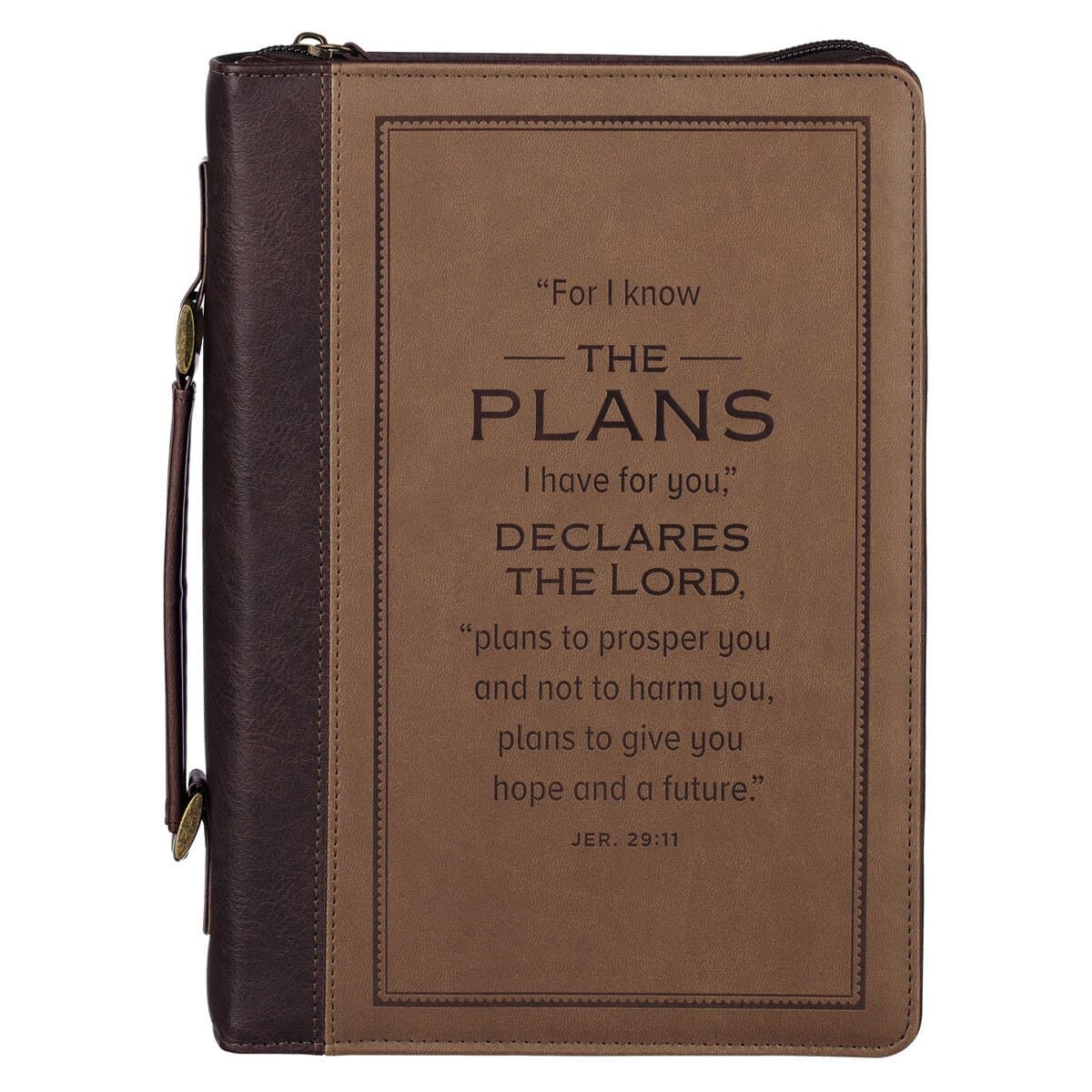The Plans - Jeremiah 29:11 Cocoa Brown and Taupe Faux Leather Classic Bible Case