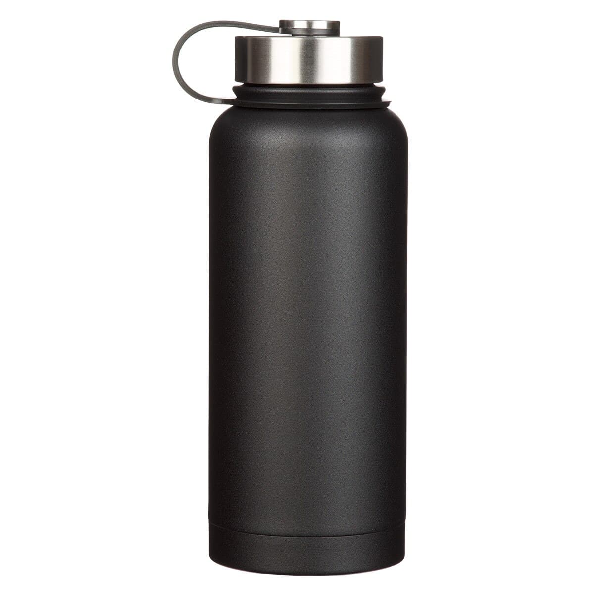 Strong and Courageous - Joshua 1:9 Black Stainless Steel Water Bottle, picture 2