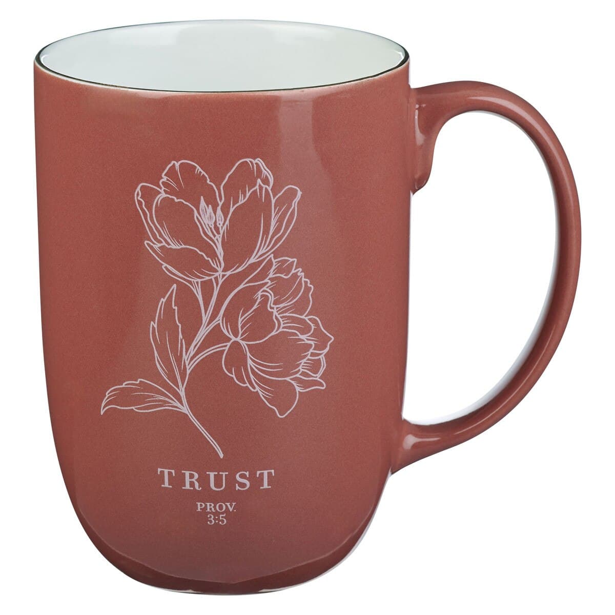 Trust - Proverbs 3:5 Coral Rose Floral Ceramic Coffee Mug