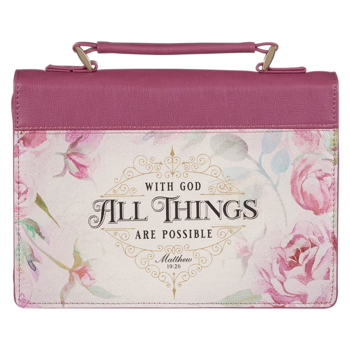 All Things Are Possible – Matthew 19:26 Vintage Dusty Rose Faux Leather Fashion Bible Case (Large)