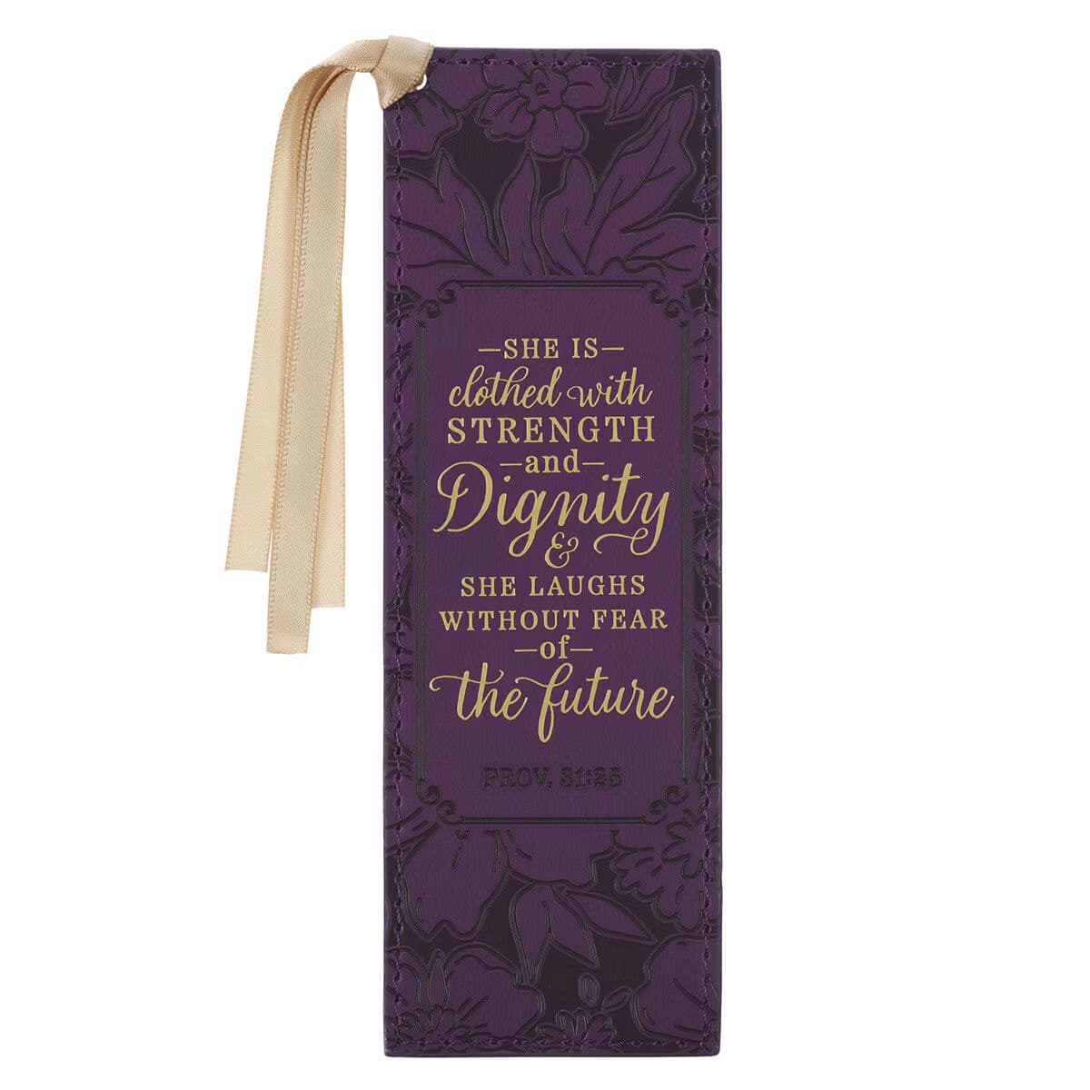 Strength and Dignity - Proverbs 31:25 Purple Rose Faux Leather Bookmark