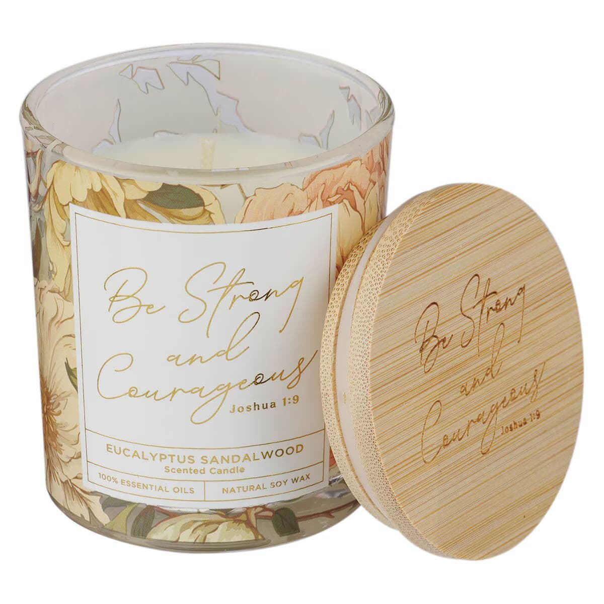 Be Strong and Courageous - Joshua 1:9 Eucalyptus Sandalwood Scented Candle in a Glass Jar, picture 3