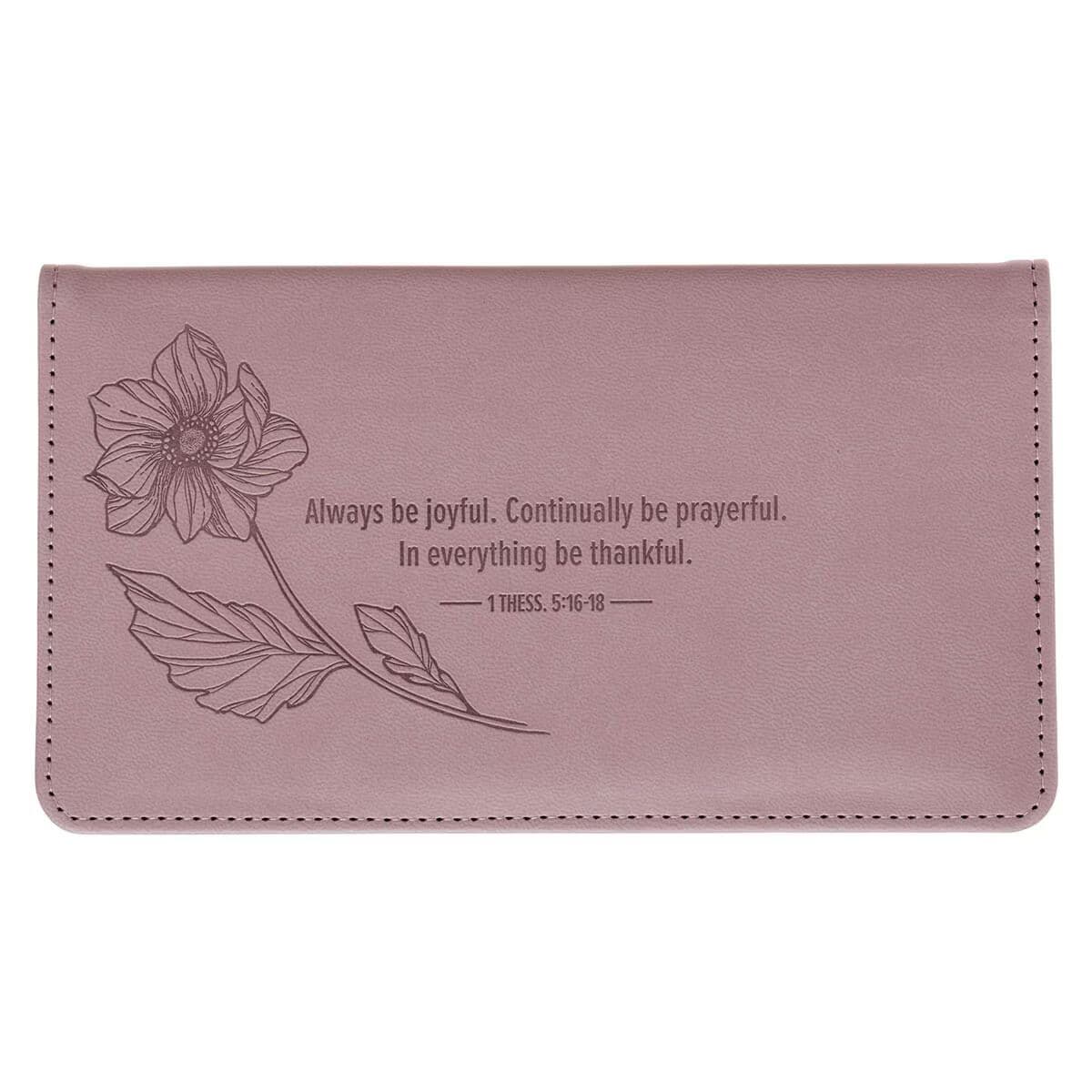 Joyful - 1 Thessalonians 5:16 Mauve Floral Faux Leather Checkbook Wallet, picture 2