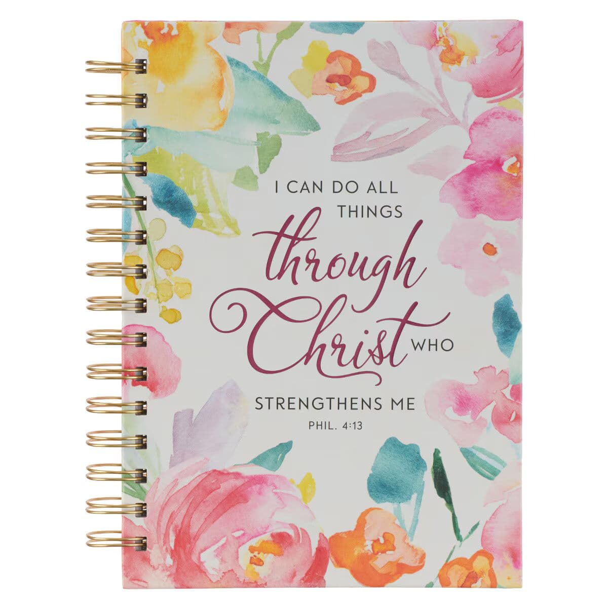 All Things Through Christ - Philippians 4:13 Multi-colored Floral Large Spiral Journal