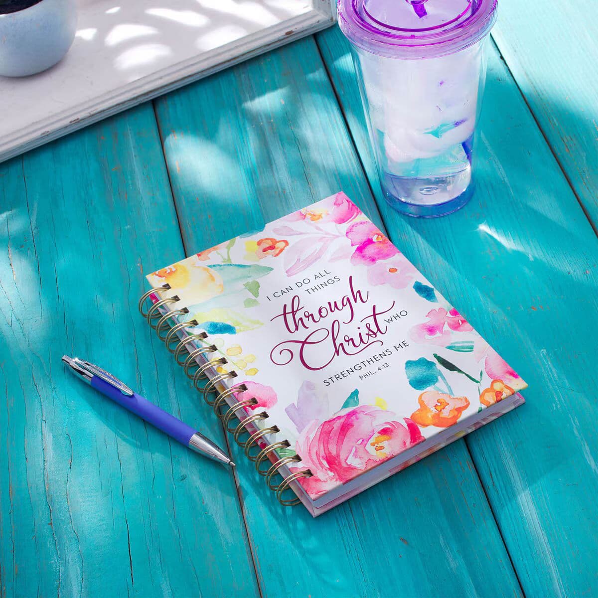 All Things Through Christ - Philippians 4:13 Multi-colored Floral Large Spiral Journal, picture 6