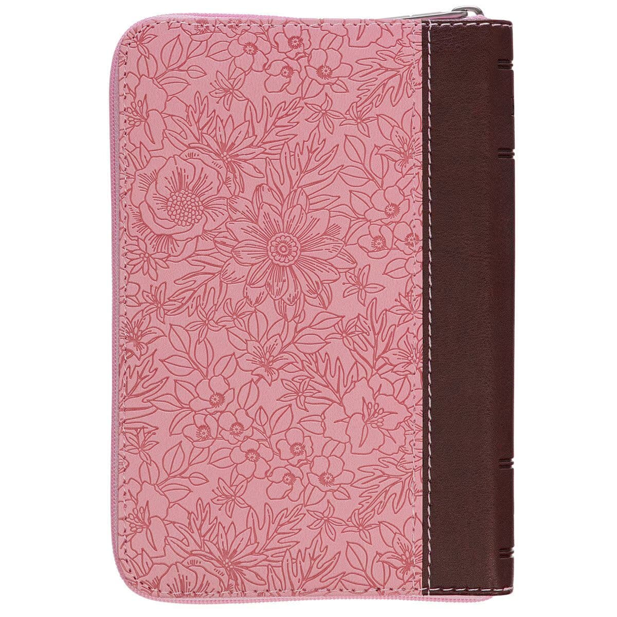 Pink and Saddle Tan Faux Leather Mini Pocket King James Version Bible with Zippered Closure, picture 2