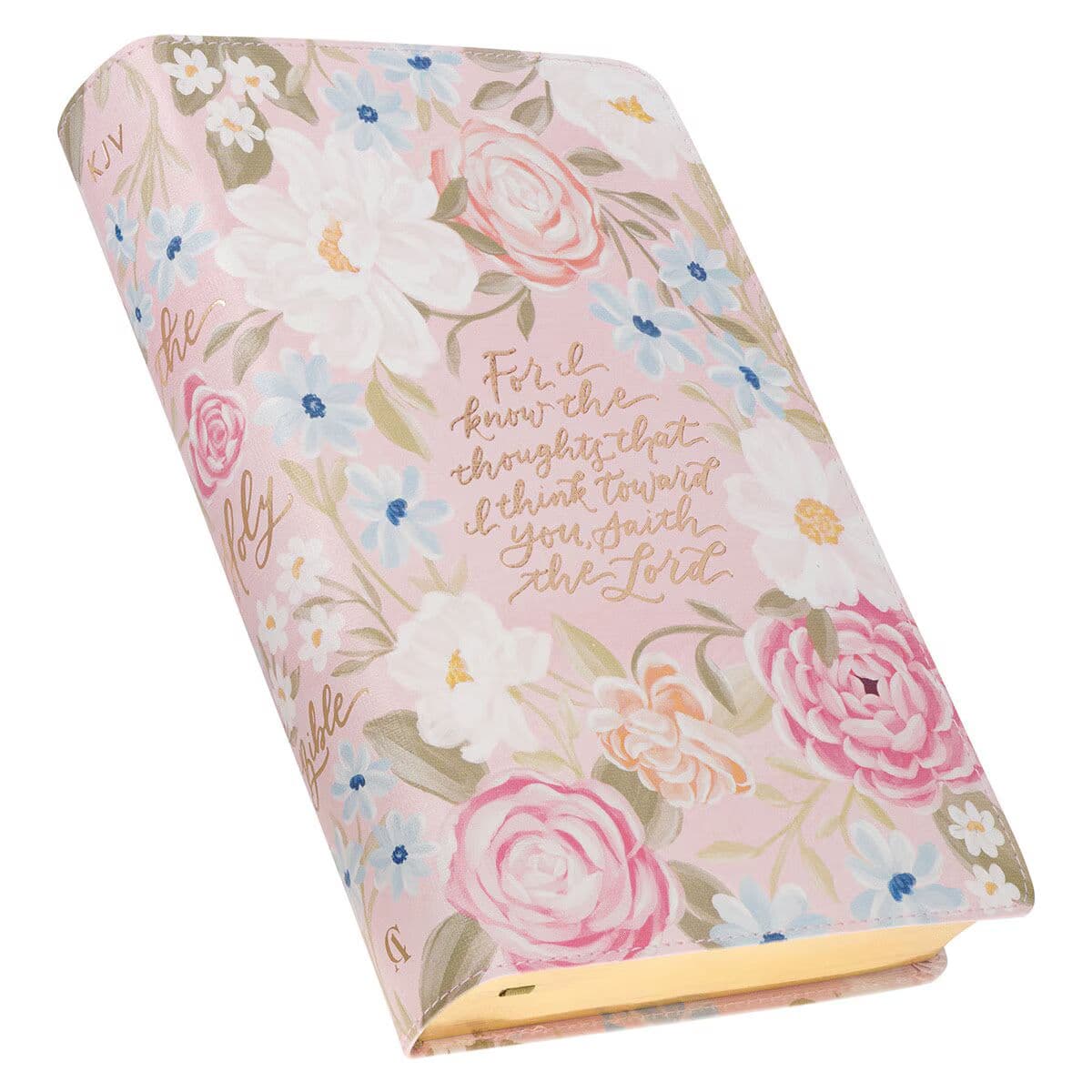 Pink Floral Faux Leather Giant Print Standard-Size King James Version Bible with Thumb Index, picture 3