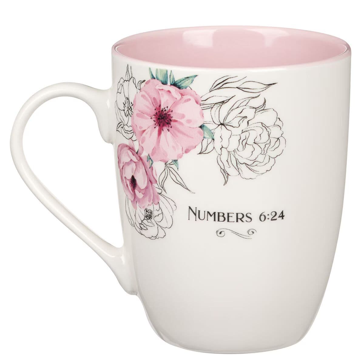 Bless You and Keep You - Numbers 6:24 Pink Floral Ceramic Coffee Mug, picture 2