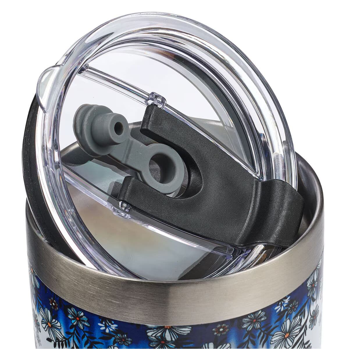 Be Still & Know - Psalm 46:10 Blue Floral Stainless Steel Travel Mug with Reusable Stainless Steel Straw, picture 4