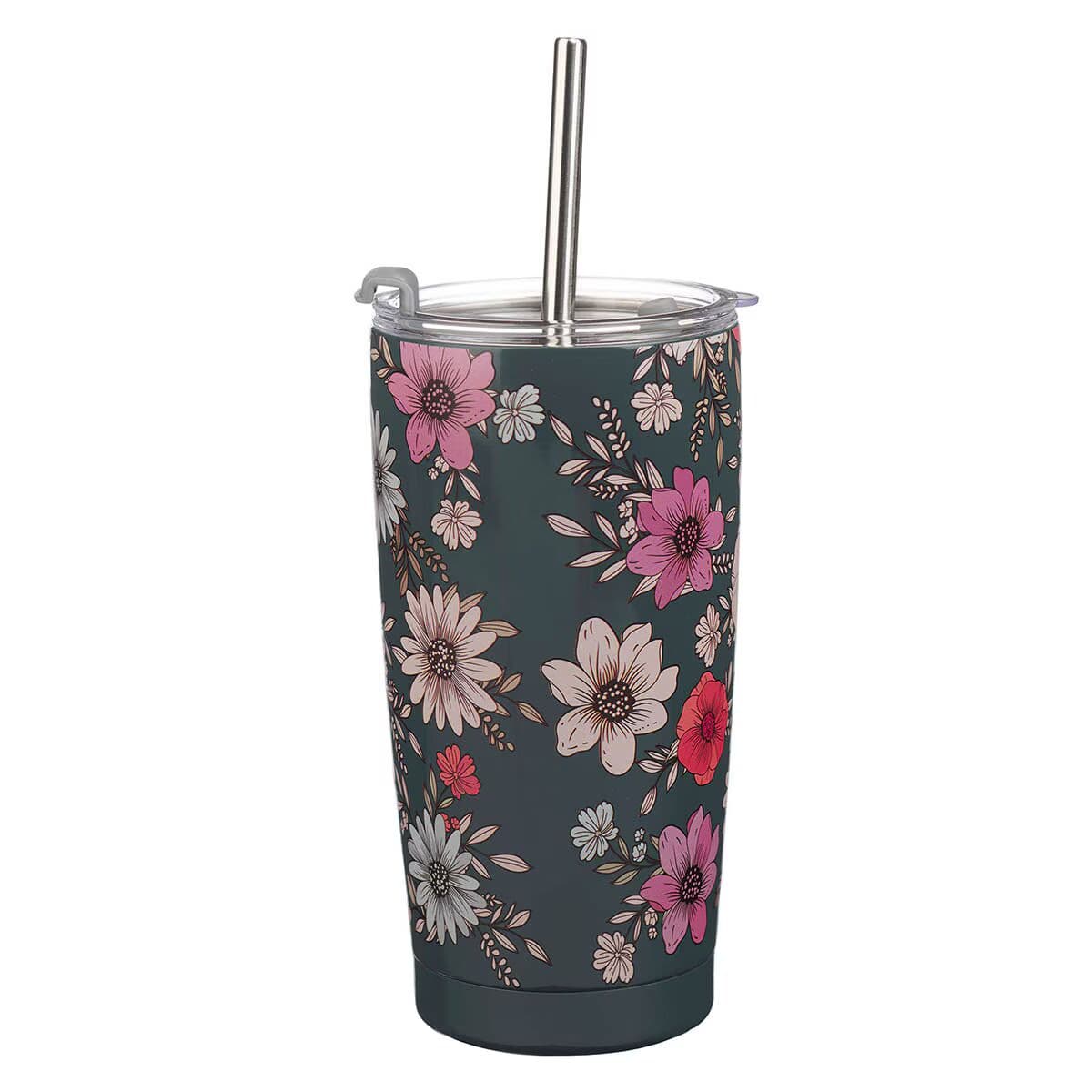 Be Still - Psalm 46:10 Teal Botanical Stainless Steel Tumbler With Reusable Straw, picture 2