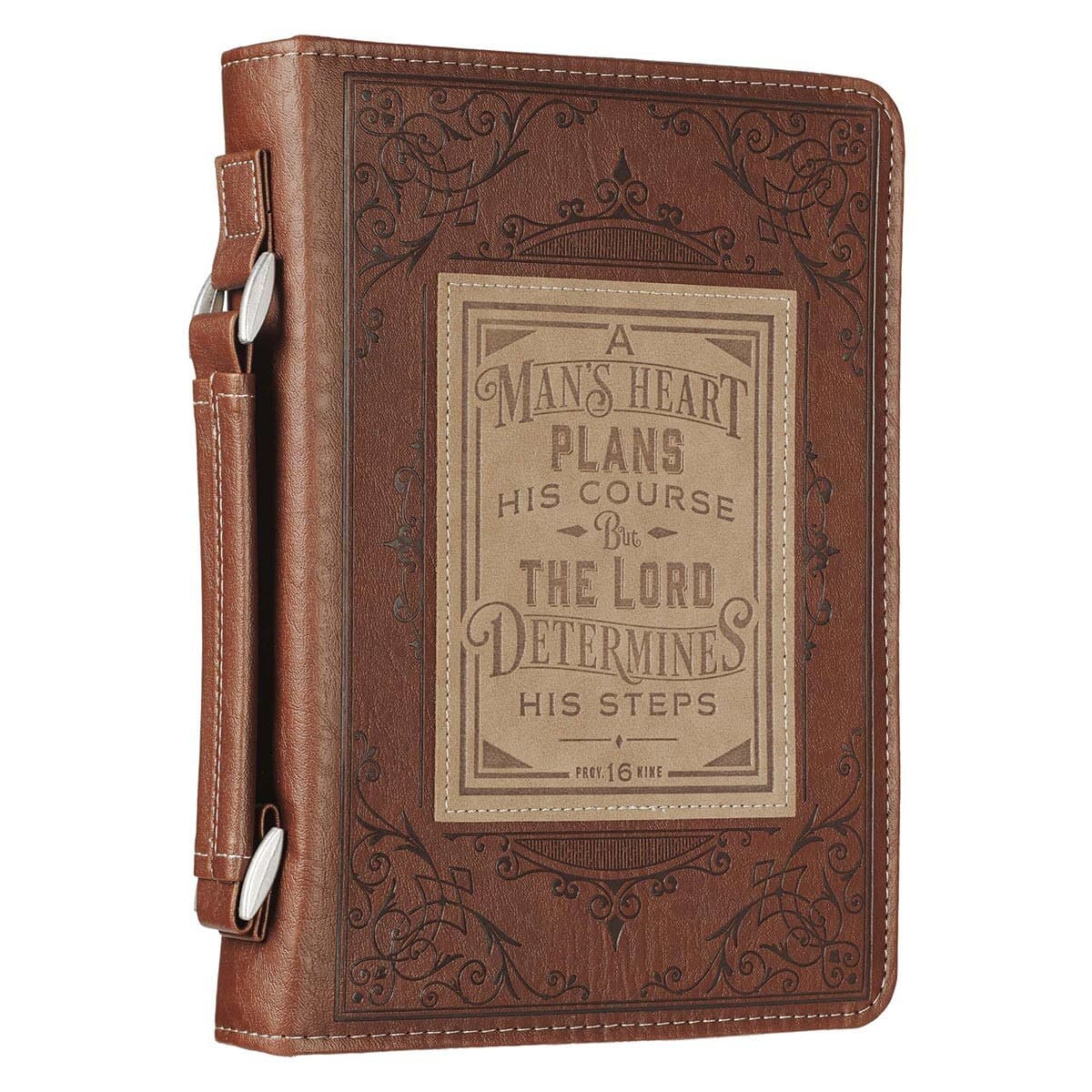 A Man's Heart - Proverbs 16:9 Brown Faux Leather Classic Bible Case (Large), picture 4