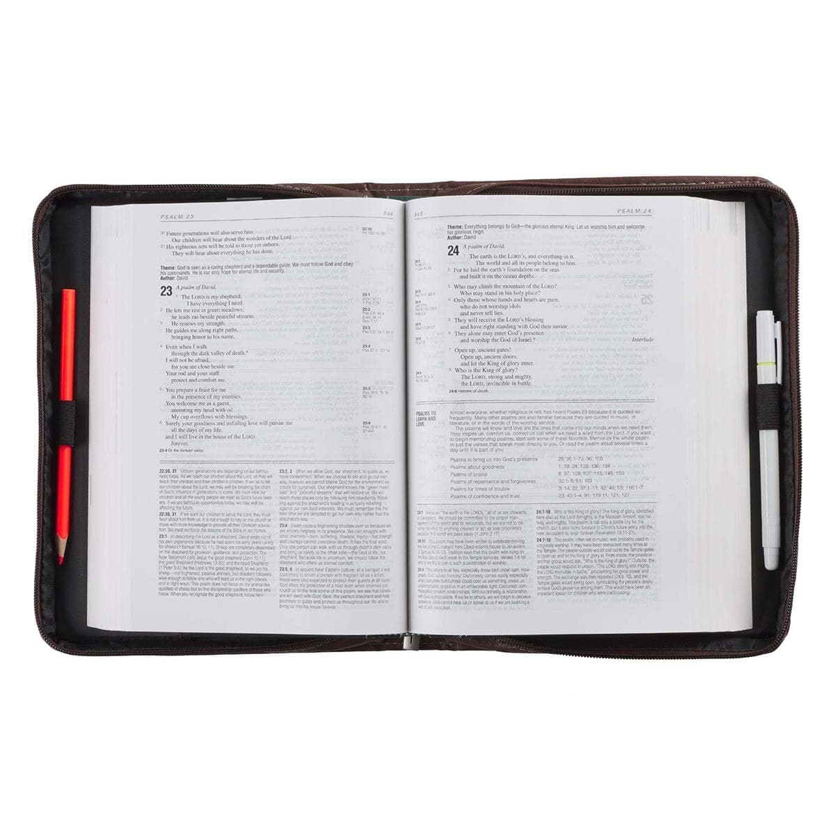 A Man's Heart - Proverbs 16:9 Brown Faux Leather Classic Bible Case (Large), picture 5