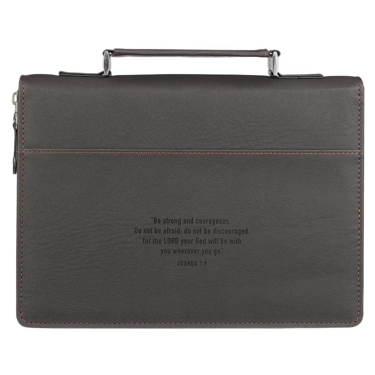 Be Strong and Courageous - Joshua 1:9 Charcoal Gray Faux Leather Classic Bible Case (Large), picture 2