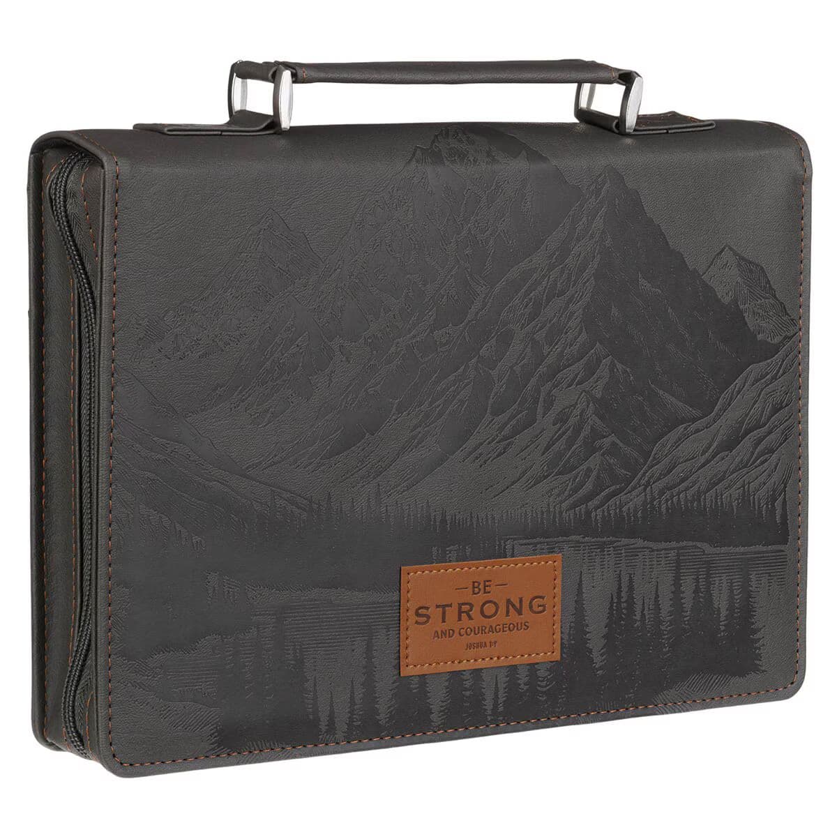 Be Strong and Courageous - Joshua 1:9 Charcoal Gray Faux Leather Classic Bible Case (Large), picture 3