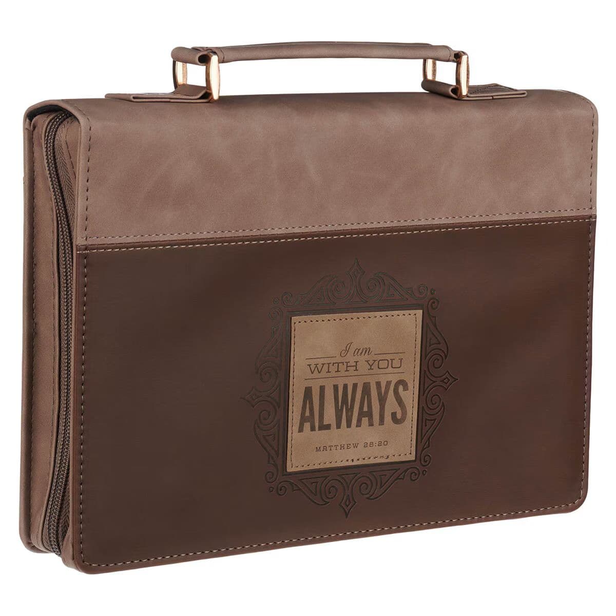 I Am With You Always - Matthew 28:20 Tan and Brown Faux Leather Classic Bible Case (Large), picture 3