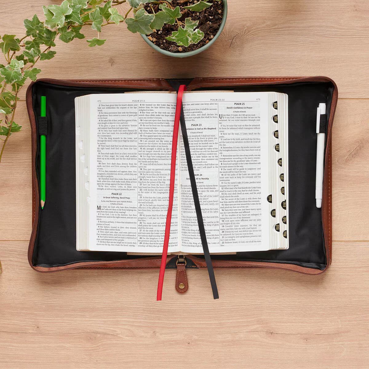 Stand Firm - 1 Corinthians 16:13 Espresso and Honey-brown Faux Leather Classic Bible Case (Large), picture 5