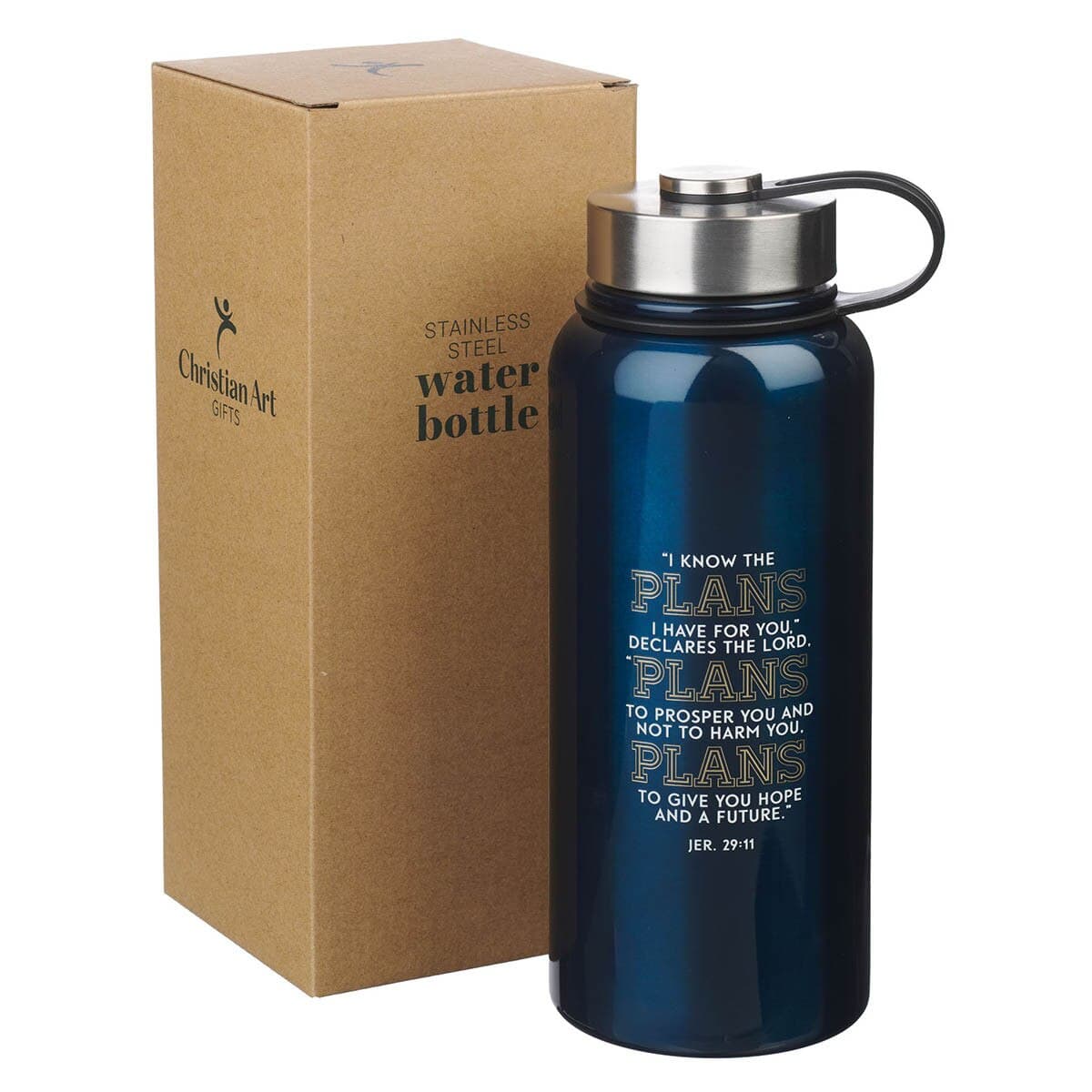 The Plans - Jeremiah 29:11 Navy Blue Stainless Steel Water Bottle, picture 3
