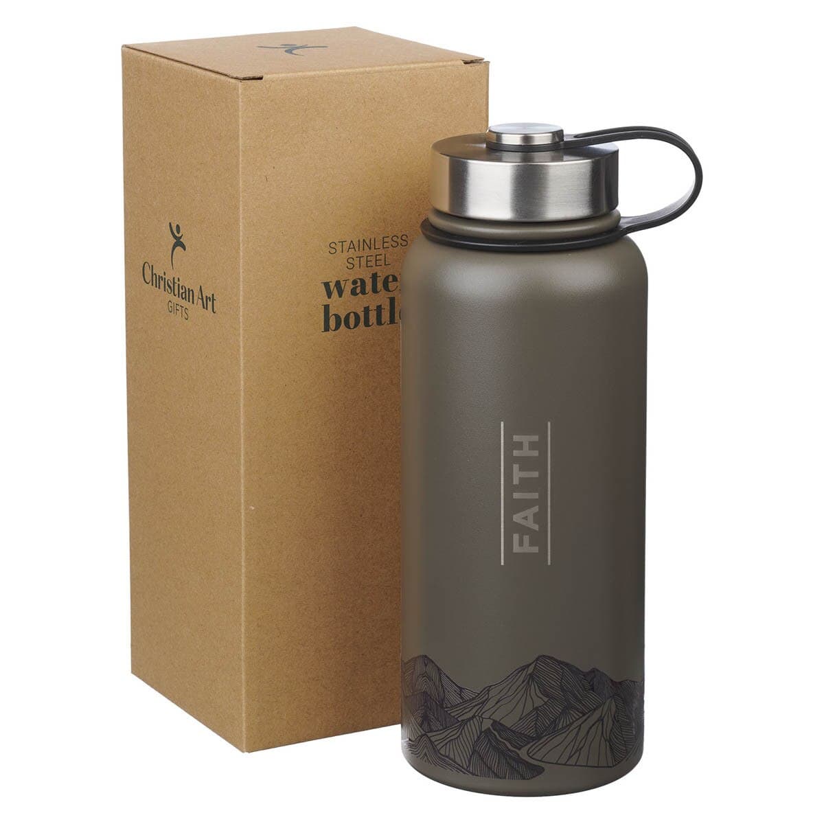 Faith - Matthew 17:20 Dusty Brown Stainless Steel Water Bottle, picture 3