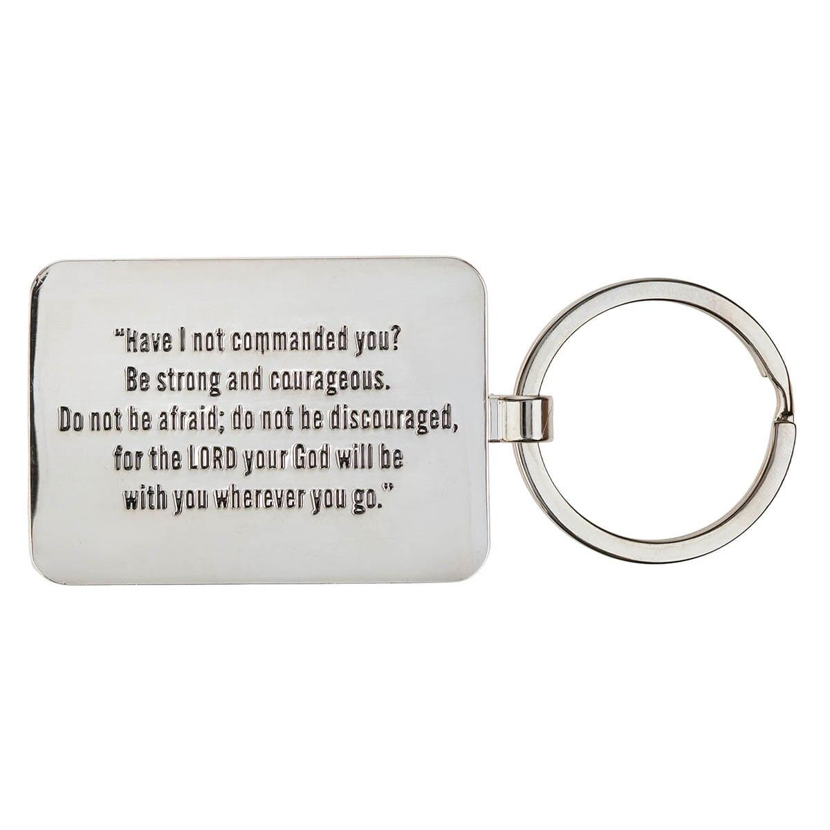 Be Strong and Courageous - Joshua 1:9 Brown Epoxy-filled Silver Metal Keychain, picture 2