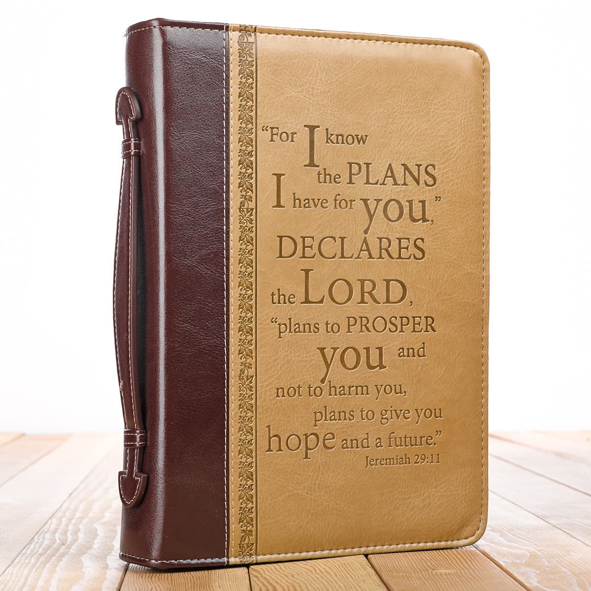 I Know the Plans Two-tone Brown Faux Leather Classic Extra Large Bible Case - Jeremiah 29:11, picture 4