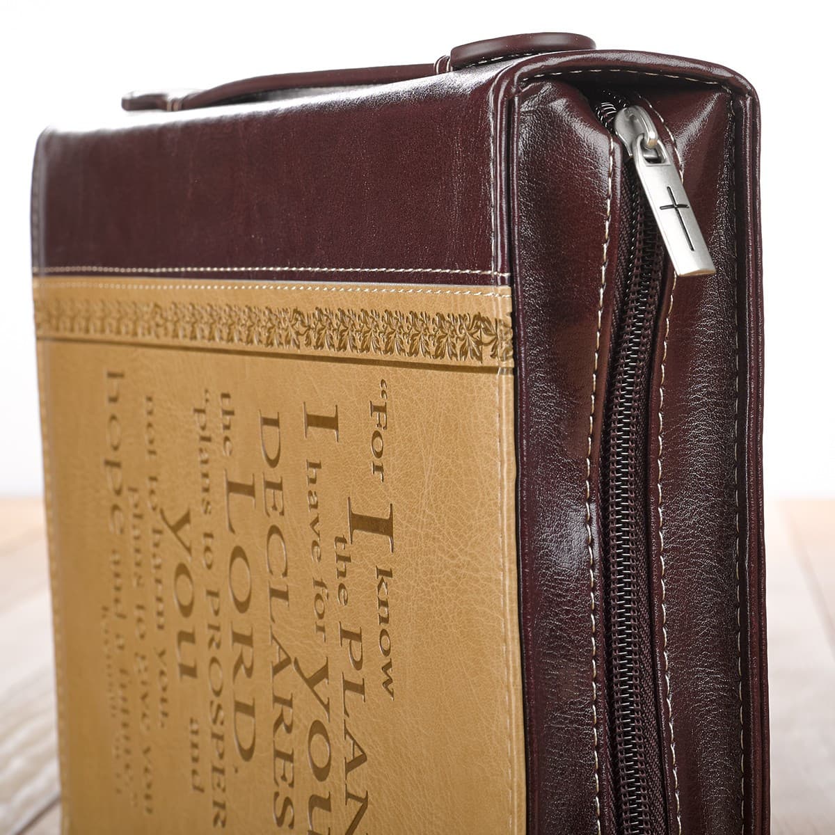 I Know the Plans Two-tone Brown Faux Leather Classic Extra Large Bible Case - Jeremiah 29:11, picture 8
