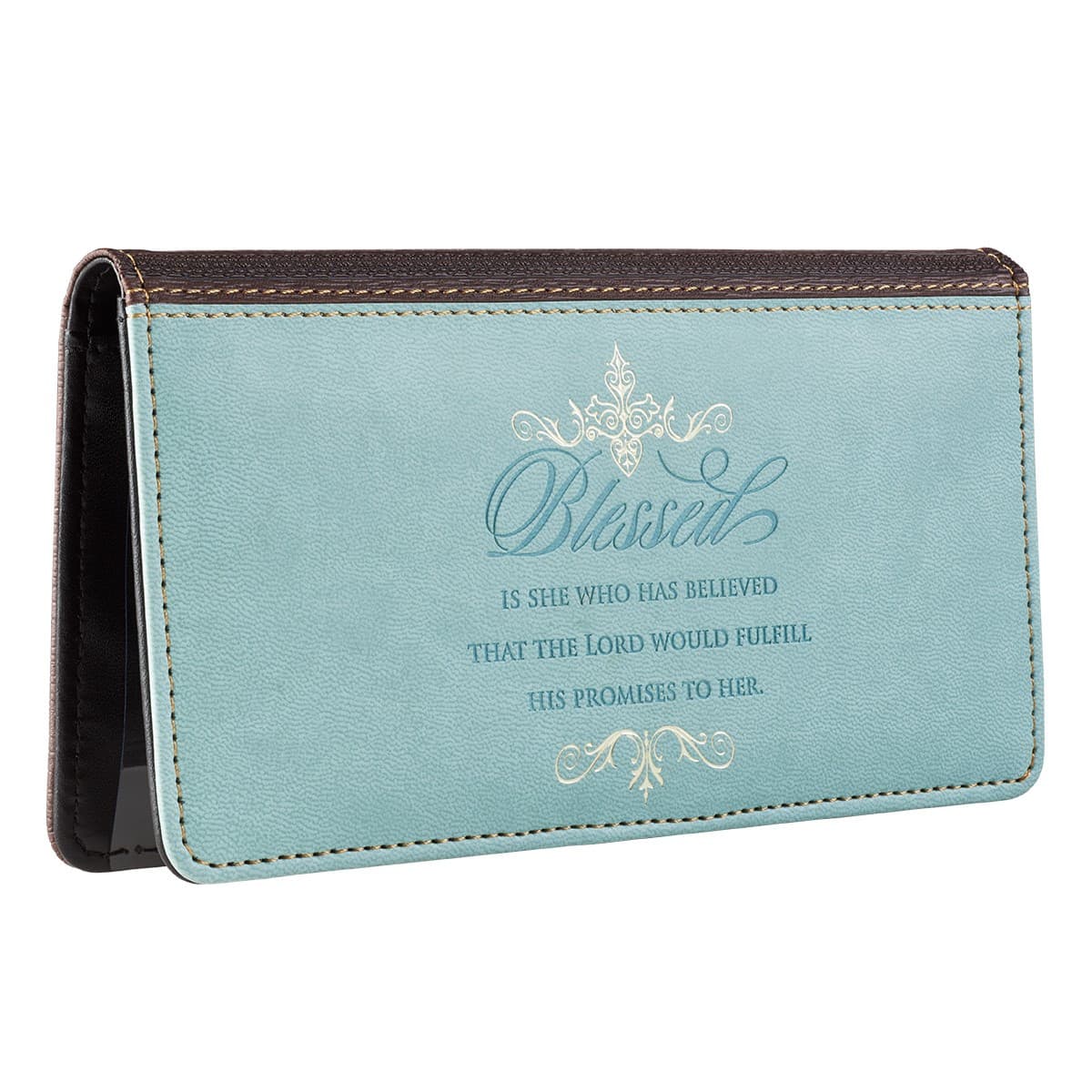 Blessed - Luke 1:45 Blue Faux Leather Checkbook Cover, picture 4