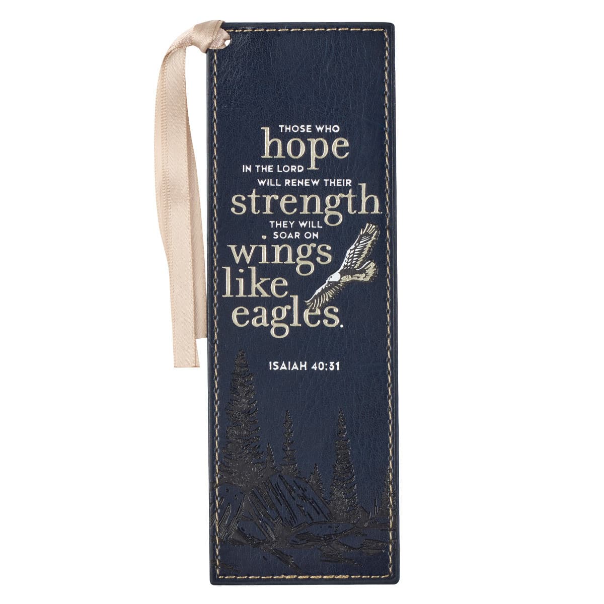 On Eagle's Wings - Isaiah 40:31 Navy Blue Faux Leather Bookmark