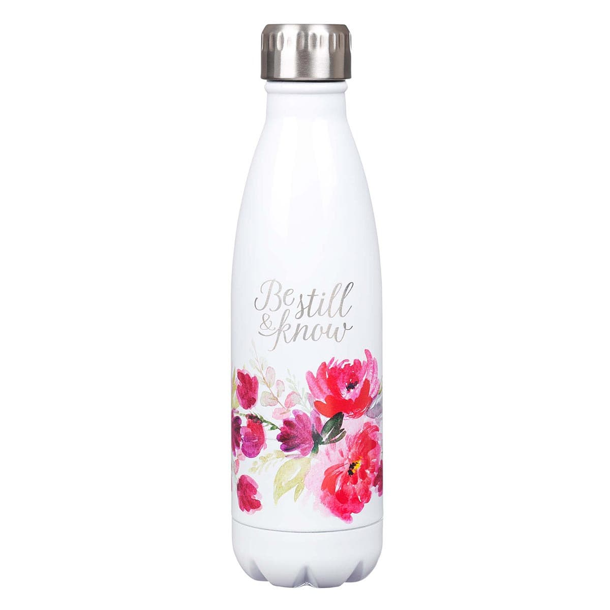 Be Still & Know - Psalm 46:10 White Floral Stainless Steel Water Bottle