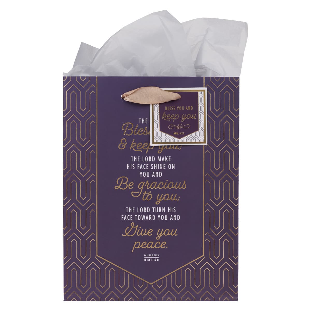 Bless You and Keep You - Numbers 6:24-26 Geometric Purple Medium Gift Bag