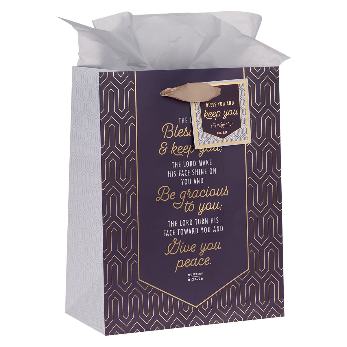 Bless You and Keep You - Numbers 6:24-26 Geometric Purple Medium Gift Bag, picture 3