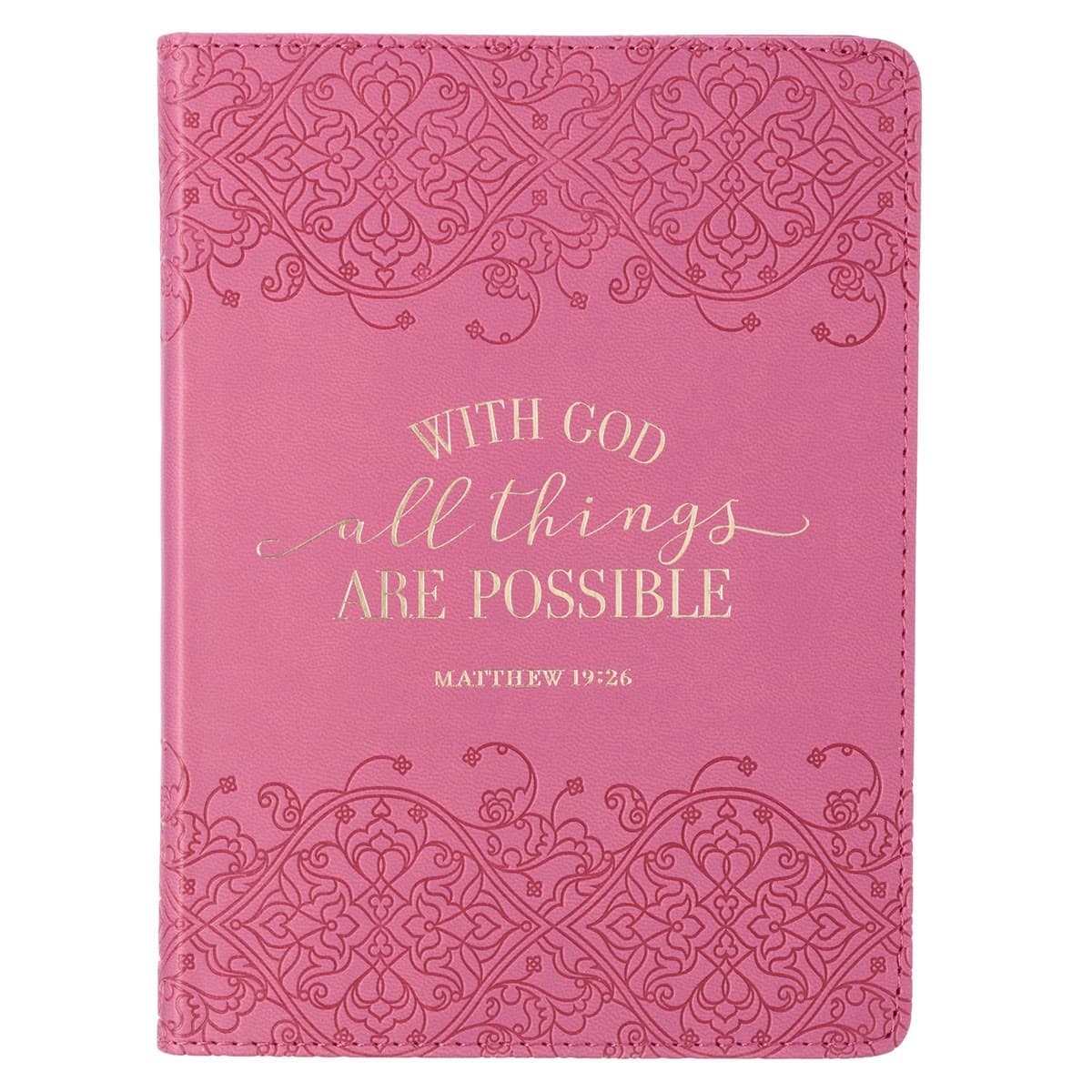 With God All Things Are Possible Pink Handy-Sized Faux Leather Journal