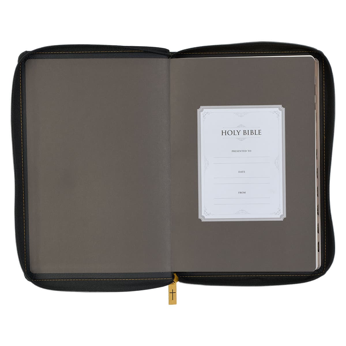 Black Faux Leather Large Print Thinline KJV Bible with Thumb Index and Zippered Closure, picture 4