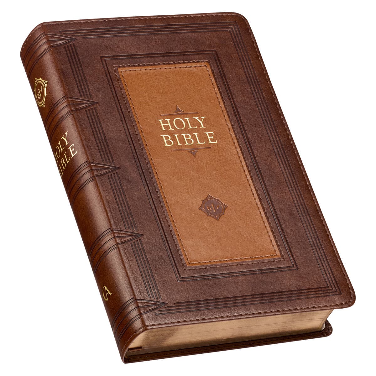 Saddle Tan and Butterscotch Faux Leather Giant Print Standard-size King James Version Bible with Thumb Indexing, picture 3