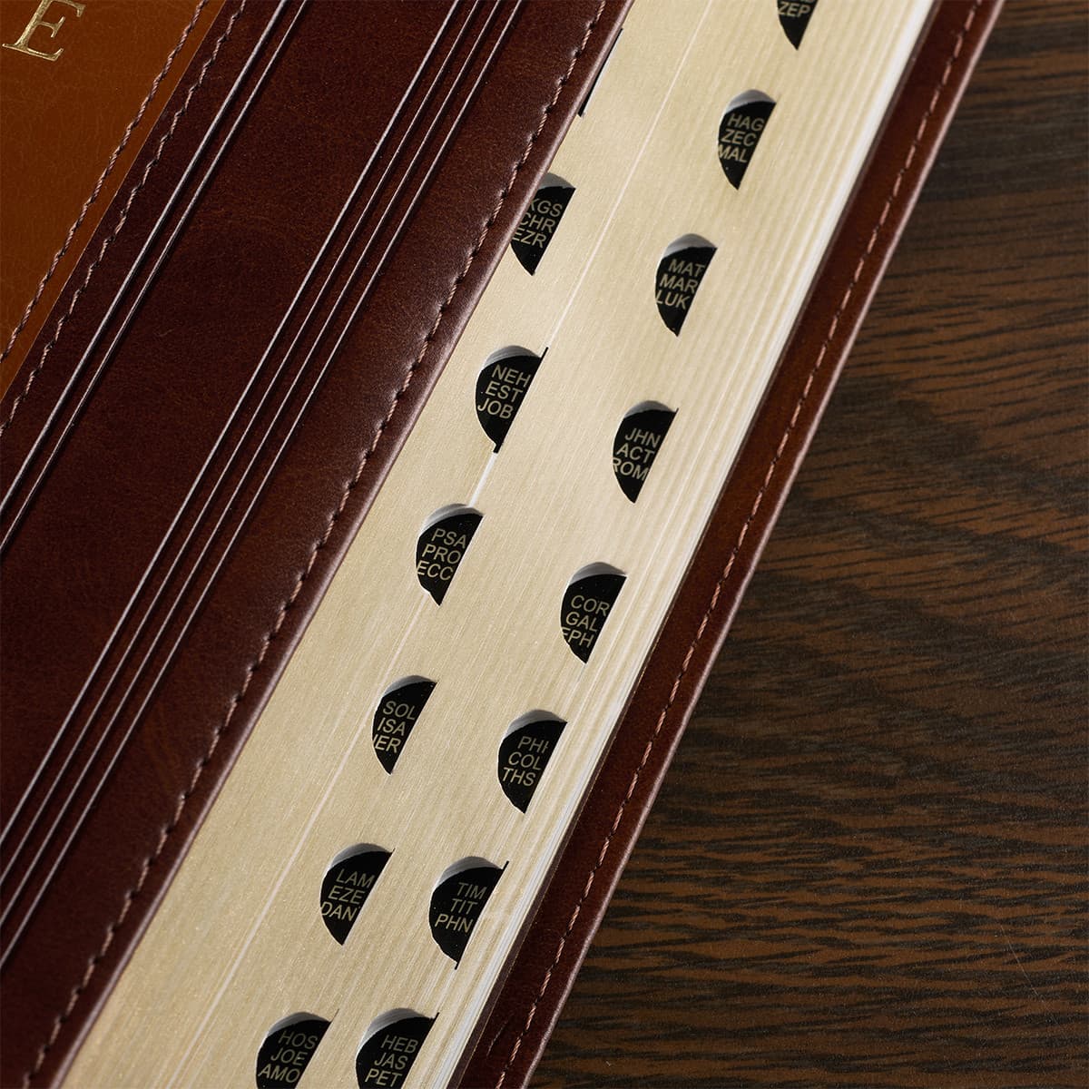 Saddle Tan and Butterscotch Faux Leather Giant Print Standard-size King James Version Bible with Thumb Indexing, picture 5