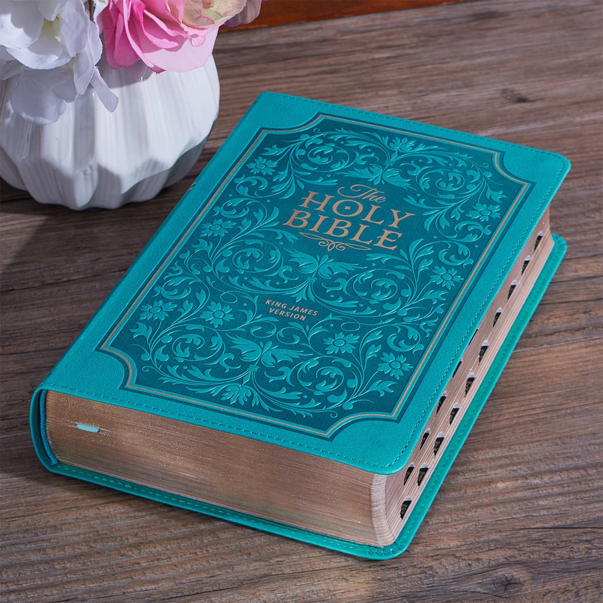 Teal Faux Leather Giant Print Standard-size King James Version Bible with Thumb Index, picture 11