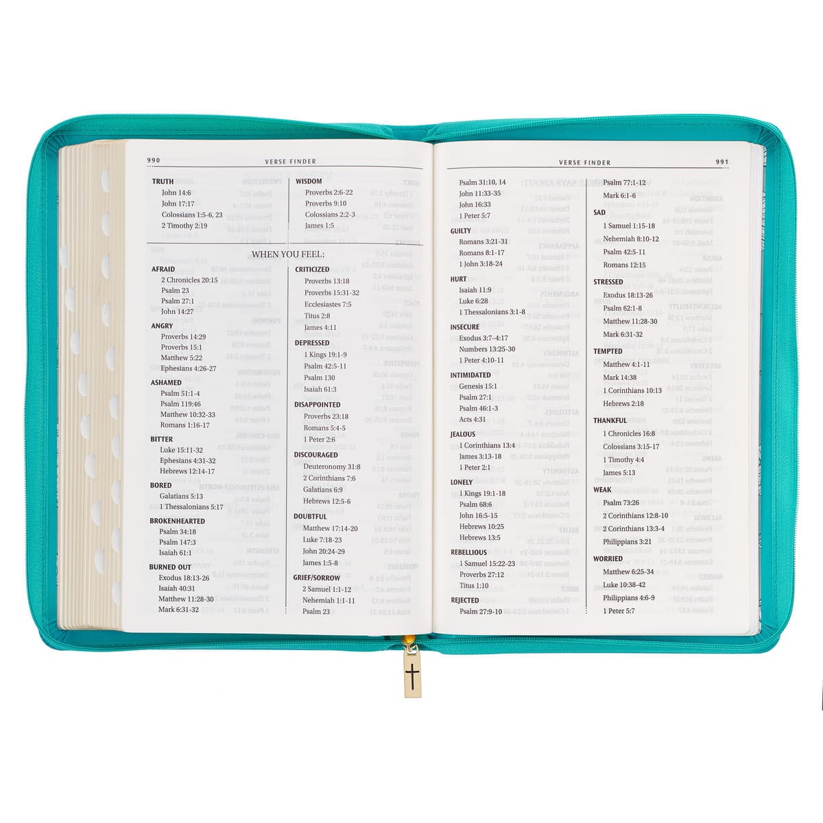 Vibrant Teal Faux Leather Large Print Thinline King James Version Bible with Zippered Closure and Thumb Index, picture 8