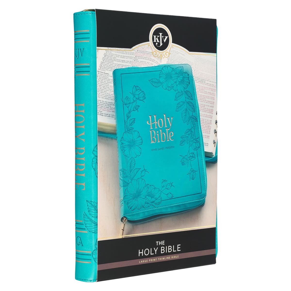 Vibrant Teal Faux Leather Large Print Thinline King James Version Bible with Zippered Closure and Thumb Index, picture 9