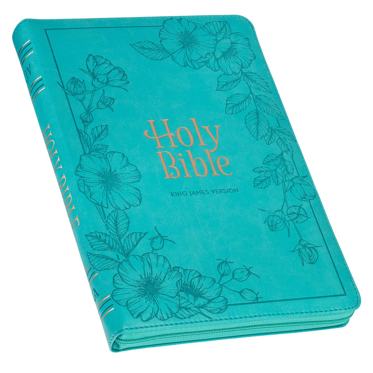 Vibrant Teal Faux Leather Large Print Thinline King James Version Bible with Zippered Closure and Thumb Index, picture 3
