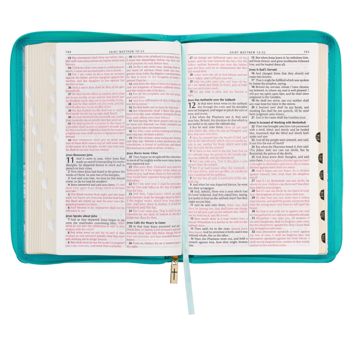 Vibrant Teal Faux Leather Large Print Thinline King James Version Bible with Zippered Closure and Thumb Index, picture 6