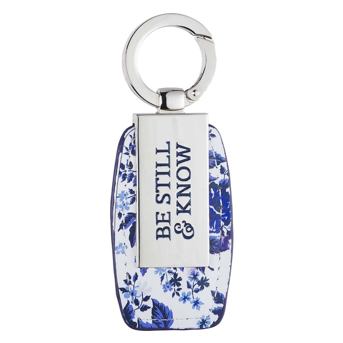 Be Still & Know - Psalm 46:10 Blue Floral Metal Key Ring in Gift Tin