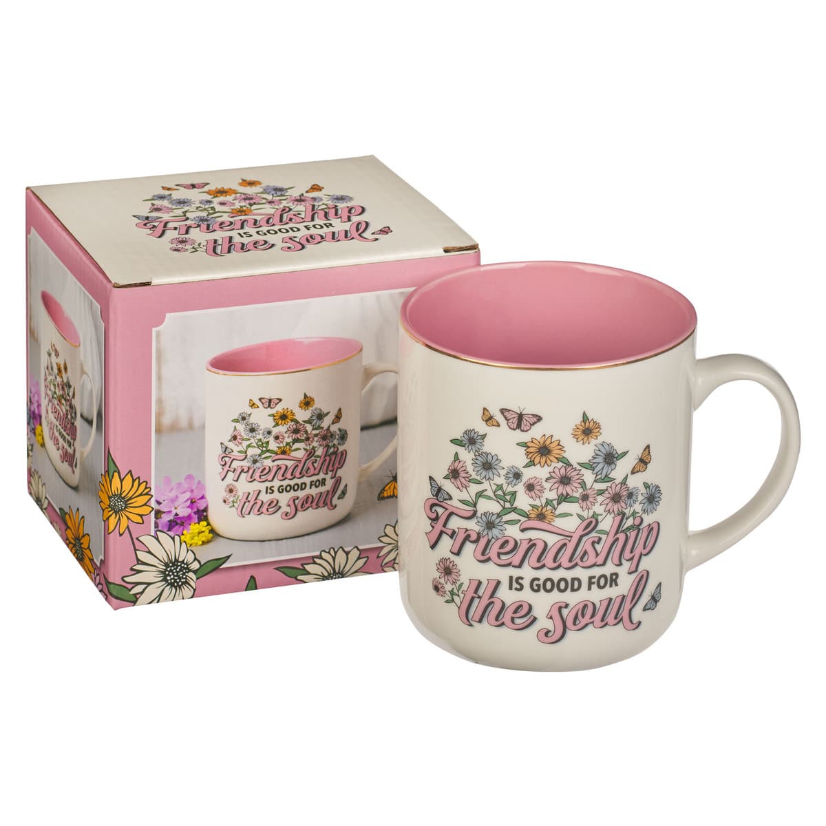 Friendship is Good for the Soul White Daisy Ceramic Coffee Mug, picture 3