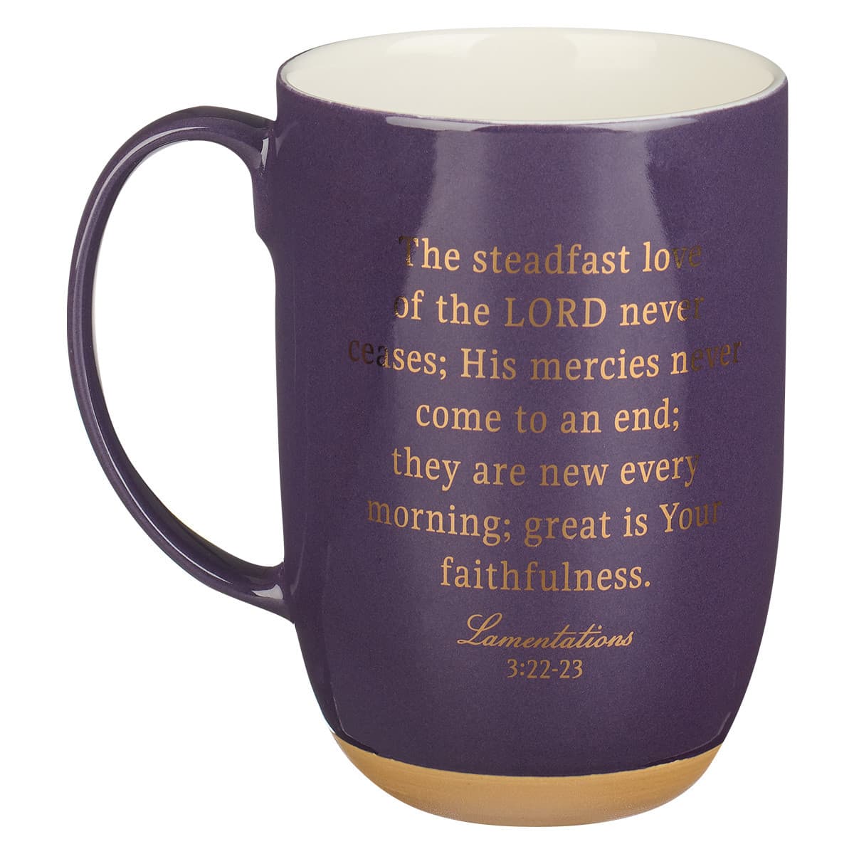 His Mercies are - Lamentations 3:22-23 New Purple Ceramic Coffee Mug with Exposed Clay Base, picture 2