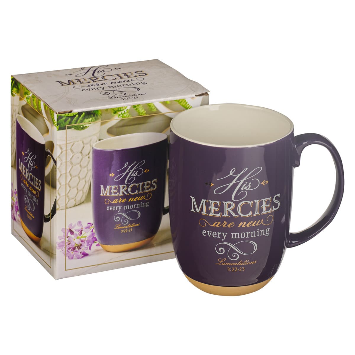His Mercies are - Lamentations 3:22-23 New Purple Ceramic Coffee Mug with Exposed Clay Base, picture 3